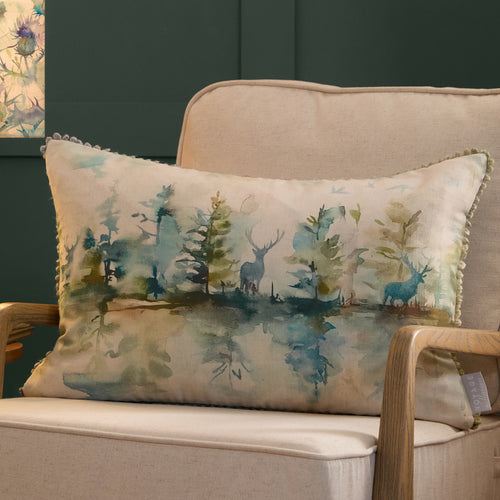 Woodland Green Cushions - Wilderness Printed Feather Filled Cushions Topaz Voyage Maison