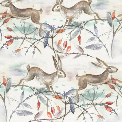 Animal Cream Fabric - Winter Hares Printed Oil Cloth Fabric Natural Voyage Maison