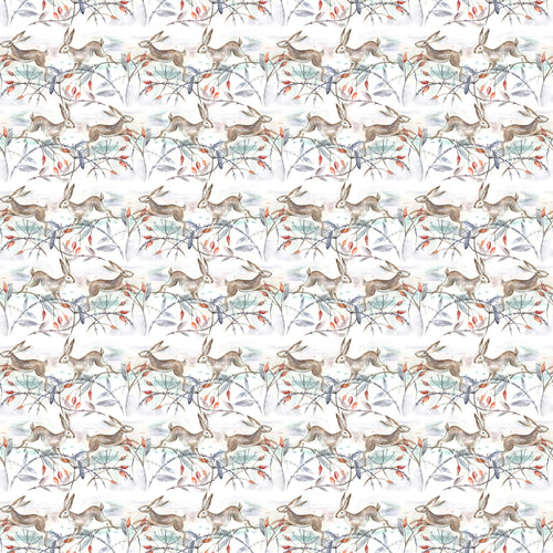 Animal Cream Fabric - Winter Hares Printed Oil Cloth Fabric Natural Voyage Maison