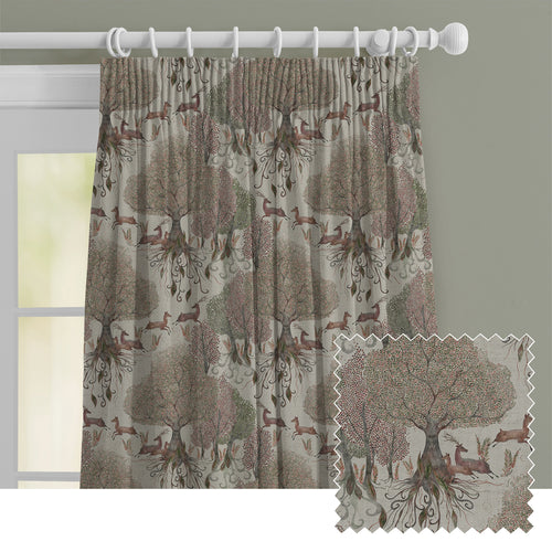 Floral Beige M2M - Willow Woods Printed Cotton Made to Measure Curtains Stone Voyage Maison