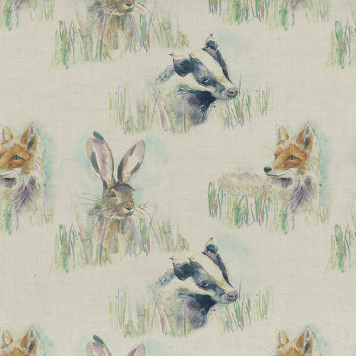 Animal Cream Fabric - Woodland Friends Printed Oil Cloth Fabric Natural Voyage Maison