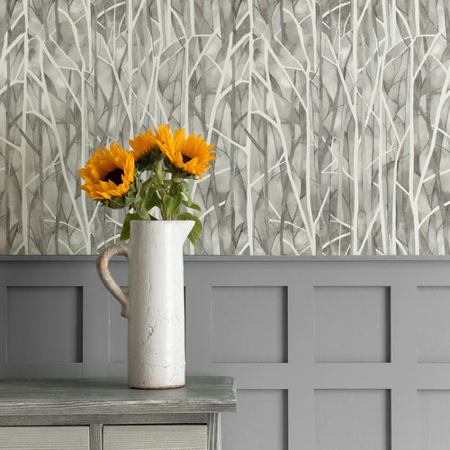 Floral Grey Wallpaper - Woodbury  1.4m Wide Width Wallpaper (By The Metre) Natural Voyage Maison