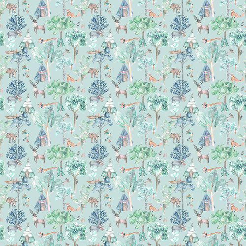 Animal Blue Fabric - Woodland Adventures Printed Cotton Fabric (By The Metre) Aqua Voyage Maison