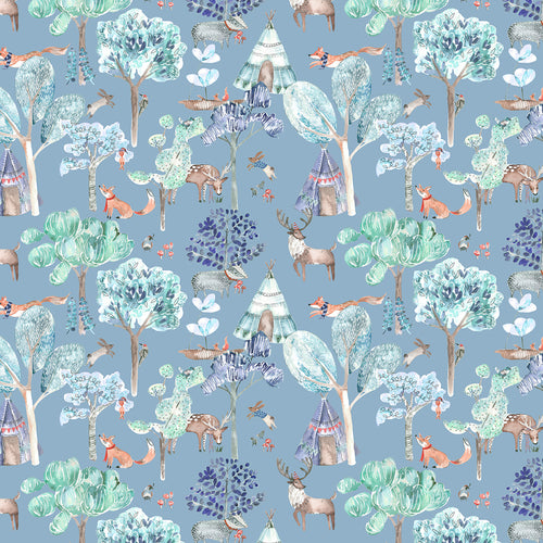  Samples - Woodland Adventures Printed Fabric Sample Swatch Denim Voyage Maison