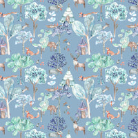  Samples - Woodland Adventures Printed Fabric Sample Swatch Denim Voyage Maison