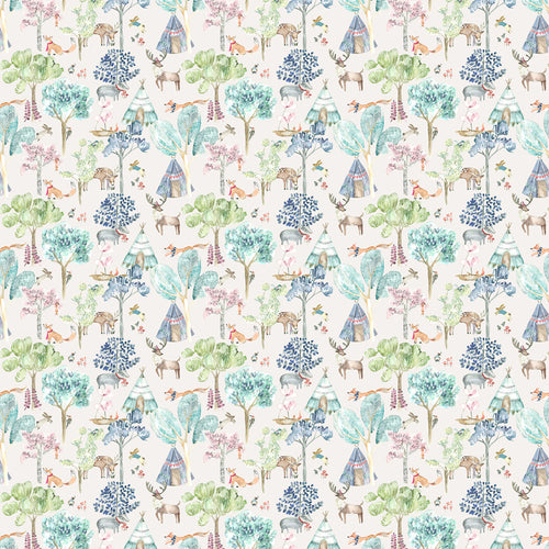 Animal Blue Fabric - Woodland Adventures Printed Cotton Fabric (By The Metre) Oat Voyage Maison