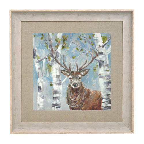 Animal Blue Wall Art - Woodland Stag Portrait Framed Print Birch Voyage Maison