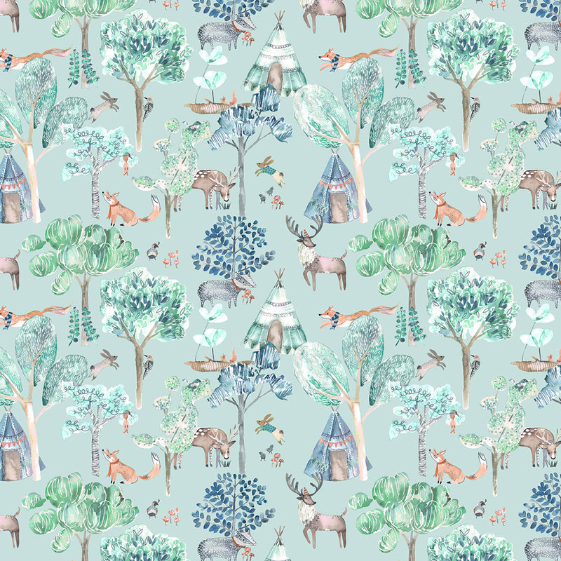 Animal Blue Wallpaper - Woodland Adventures  1.4m Wide Width Wallpaper (By The Metre) Aqua Voyage Maison