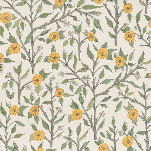 Floral Yellow Fabric - Yamuna Printed Cotton Fabric (By The Metre) Marigold Voyage Maison