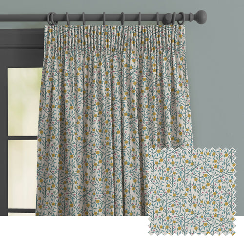 Floral Blue M2M - Yamuna Printed Made to Measure Curtains Teal Voyage Maison