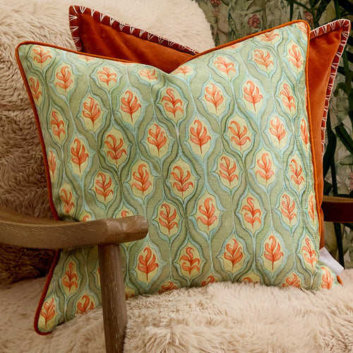 Geometric Green Cushions - Zephyr Printed Velvet Feather Filled Cushions Emerald Voyage Maison