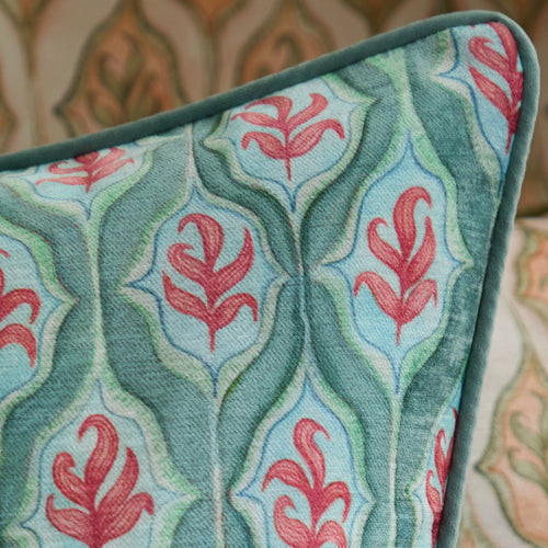 Geometric Green Cushions - Zephyr Printed Velvet Feather Filled Cushions Oasis Voyage Maison