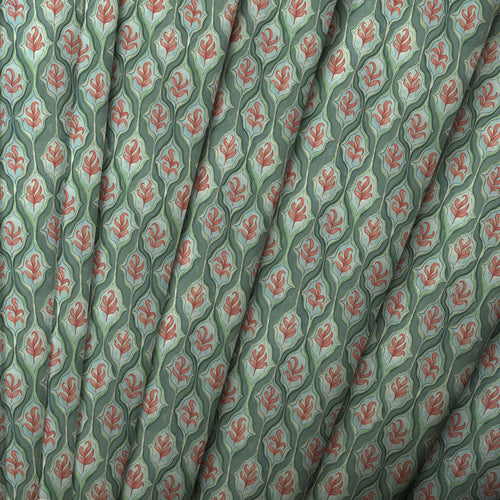 Geometric Green Fabric - Zephyr Printed Cotton Fabric Oasis Voyage Maison