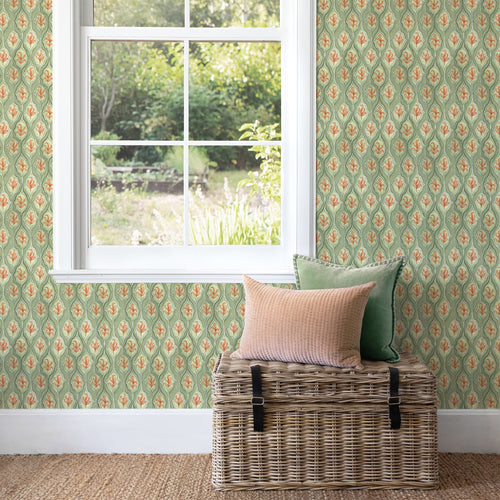 Geometric Green Wallpaper - Zephyr  1.4m Wide Width Wallpaer (By the Metre) Moss Voyage Maison